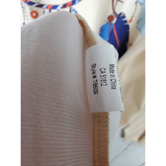 Ameri Mode Women's Dreamcatcher Printed Long Tunic Blouse Size S/M Beige Blue - Picture 6 of 8